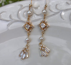 Victoria style elegant genuine pearl dainty earring. delicate zircon earring. France style design Swarovski earring. Wedding earring