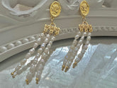 Art Deco Freshwater pearl multiple-tassel queen stud dangle earrings. Delicate earring. Curtain drop earrings. Boho bridal earrings.