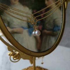 14k gold filled freshwater pearl France style double chain elegant dangle necklace. Wave necklace. Bridal necklace.