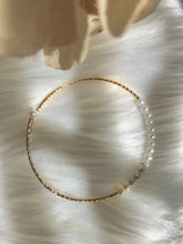 Handmade wire wrapped genuine freshwater pearls open cuff bangle. Wedding pearl bracelet/bangle. Elastic bangle Dainty bangle/bracelet. Gift