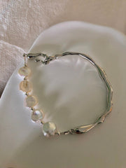 Freshwater baroque pearl half gold bangle Baroque pearl bracelet. Boho chic pearl bracelet. Minimalist bracelet. Gift for her