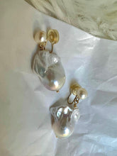 AAAA Square/natural shaped genuine baroque pearl clip on earring. No pain charm baroque pearl earring. Comfortable non pierced ear clip