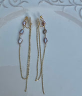 14K gold filled freshwater Pearl ear back dangle tassels earrings. minimalist chain earring. Bridal earring. Bridesmaid gift