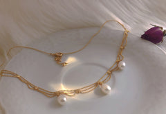 Dainty wave layer chain freshwater pearl necklace. Freshwater pearl wedding necklace. Elegant lace necklace. Wedding necklace