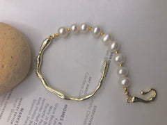 Freshwater baroque pearl half gold bangle Baroque pearl bracelet. Boho chic pearl bracelet. Minimalist bracelet. Gift for her
