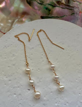 14K gold filled freshwater pearl dainty threader/earring. elegant earring. minimalist threader/earring. Valentines gift. Gift for her.