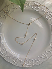 Freshwater pearl dangle necklace. Long lariat necklace. Y cultured pearl necklace. Bridal necklace. Back drop necklace. Bridesmaid gift