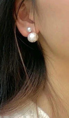 Freshwater double pearl ear back stud earrings. Baroque pearl dainty drop earrings. Bridal pearl dangle two ways earrings. Minimalist earrin