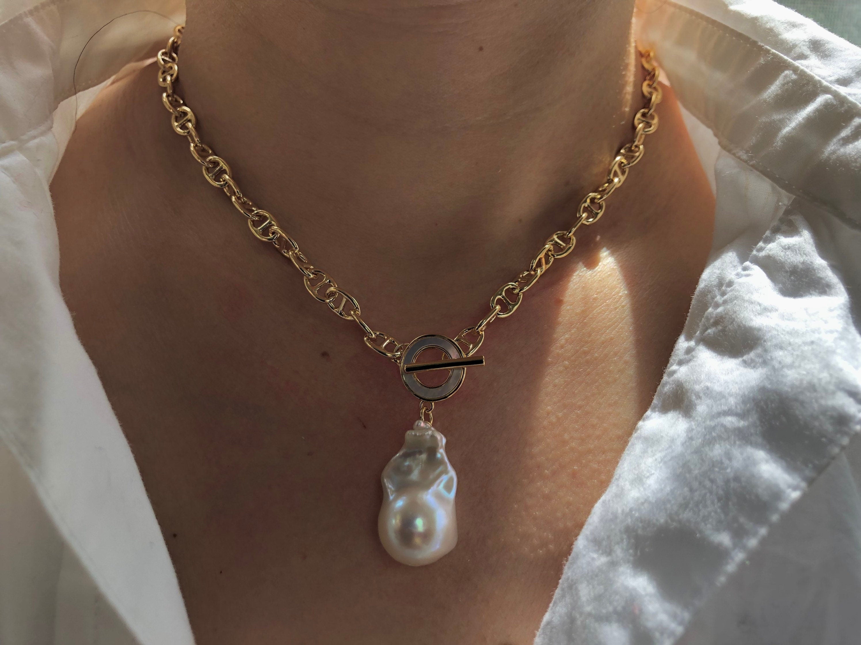 High quality freshwater Baroque chunky necklace. Freshwater Pearl Necklace. Fireball necklace.