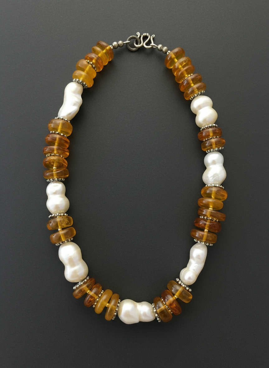 Amber & Baroque Pearl Necklace