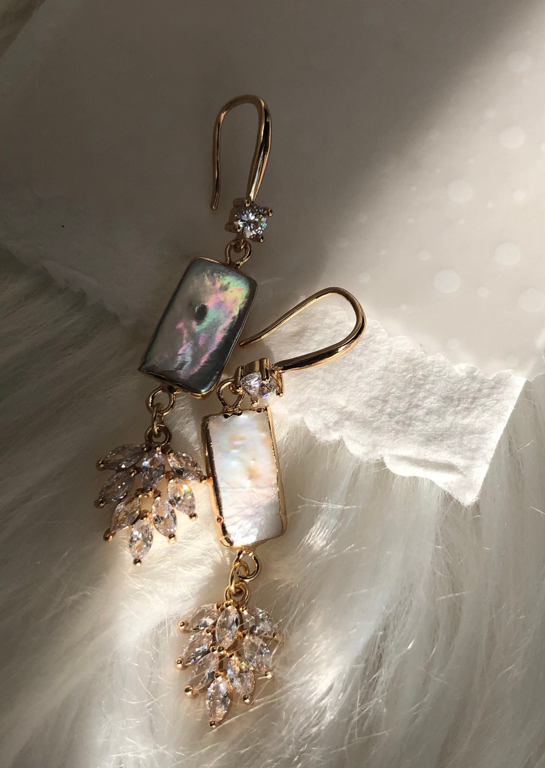 Baroque rectangle pearl crystal dangle earring ,vintage style ZC earring ,gold pearl earring ,France style dope earring ,gift for her