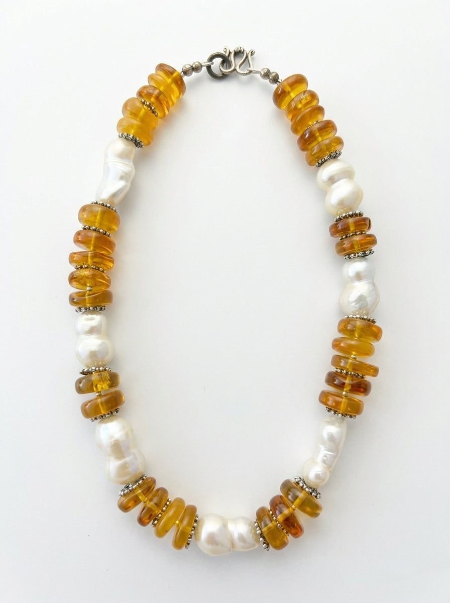 Amber & Baroque Pearl Necklace