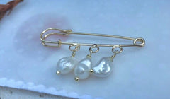 High quality luster Freshwater baroque pearl Safety pin brooch. Dangle pearl pin brooch. 18K gold plated genuine pearl pin. Bridesmaid gift.