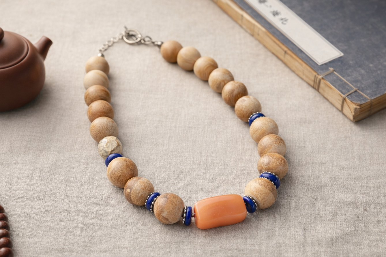 Agarwood, Old Nanhong & Lapis Lazuli Necklace