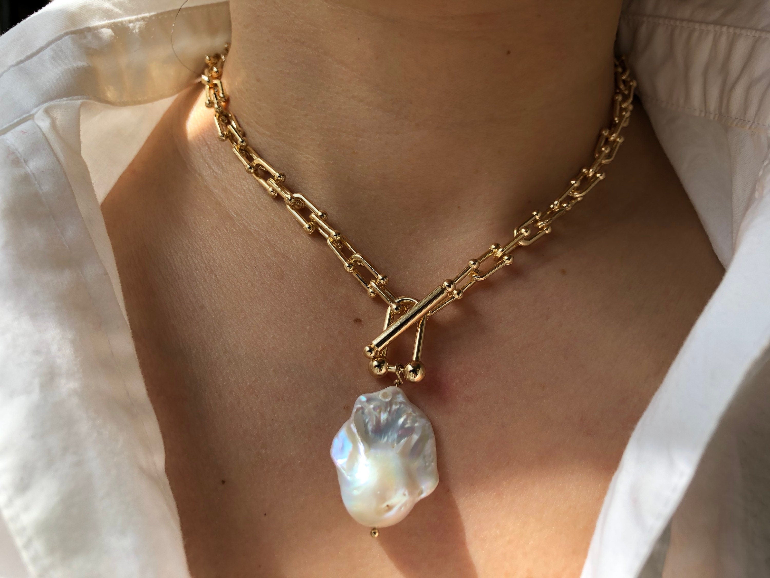 High quality freshwater Baroque chunky necklace. Freshwater Pearl Necklace. Fireball necklace.