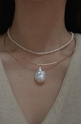 14K gold filled Freshwater baroque pearl bangle. Minimalist choker. Bridal pearl choker. Wire cuff choker.