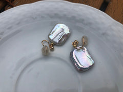 AAAA Square/natural shaped genuine baroque pearl clip on earring. No pain charm baroque pearl earring. Comfortable non pierced ear clip