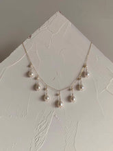 14K gold filled freshwater pearl France style lace necklace. Multiple-Layered dangle pearl necklace. Wedding necklace. Bridal necklace.