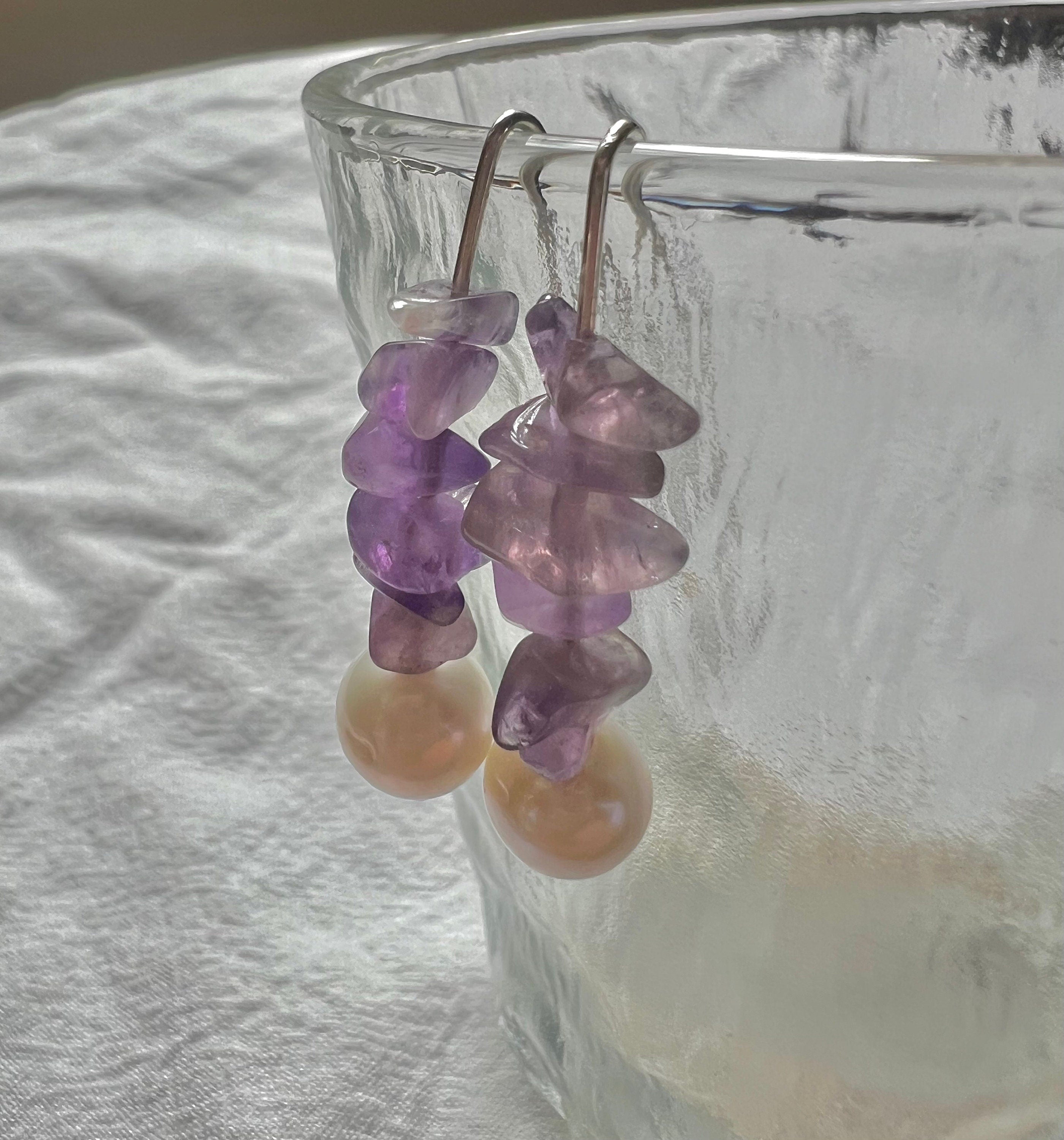 14K gold filled wire wrapped Genuine gemstones dangle charm freshwater pearl earrings. tourmaline earrings. Candy earrings.