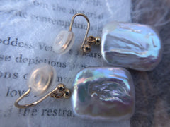 AAAA Square/natural shaped genuine baroque pearl clip on earring. No pain charm baroque pearl earring. Comfortable non pierced ear clip