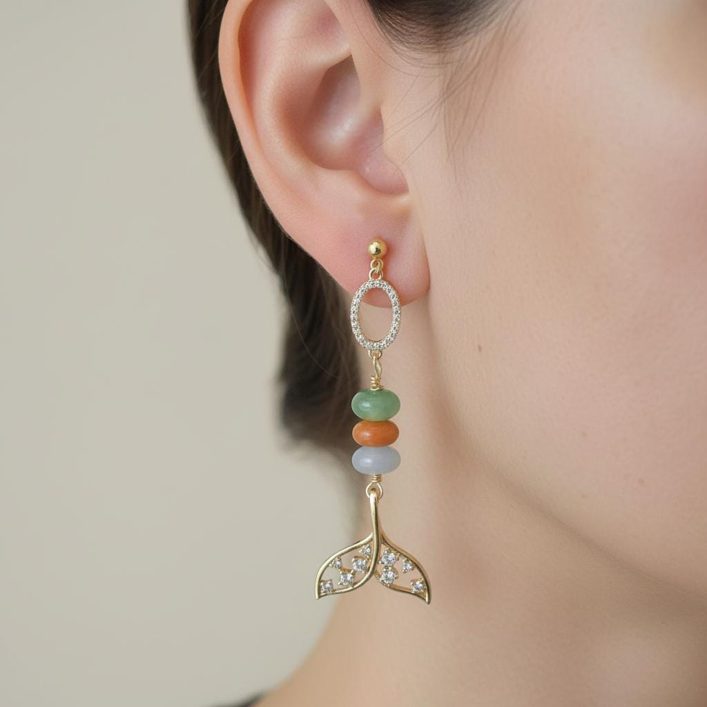 Mermaid tail earrings, Whale tail jewelry, Ocean themed dangles earrings , Sea life jewelry