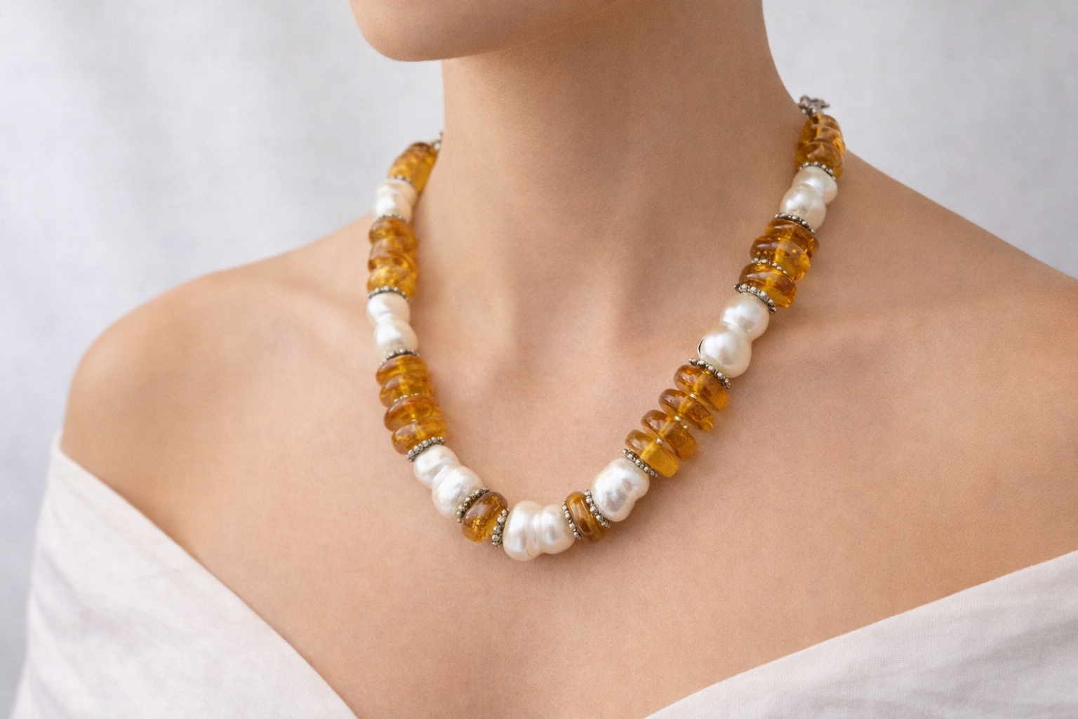 Amber & Baroque Pearl Necklace