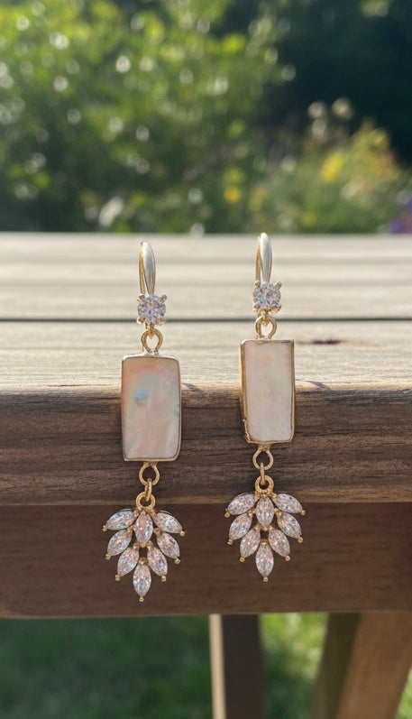 Baroque rectangle pearl crystal dangle earring ,vintage style ZC earring ,gold pearl earring ,France style dope earring ,gift for her