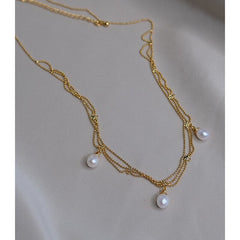 Dainty wave layer chain freshwater pearl necklace. Freshwater pearl wedding necklace. Elegant lace necklace. Wedding necklace