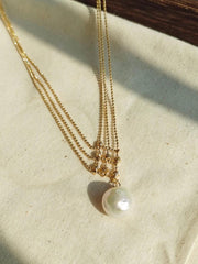 14k gold filled freshwater pearl France style double chain elegant dangle necklace. Wave necklace. Bridal necklace.