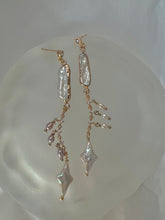 Genuine freshwater irregular baroque pearl long dangle star earrings . Unbalanced. Bridal boho pearl earrings. Art deco pearl earrings.