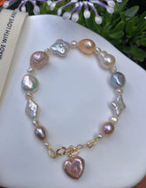 14K gold filled Freshwater pearl bracelet. Art Deco bracelet. Baroque pearl bracelet. Candy bracelet. Multi-color multi-shape bracelet.