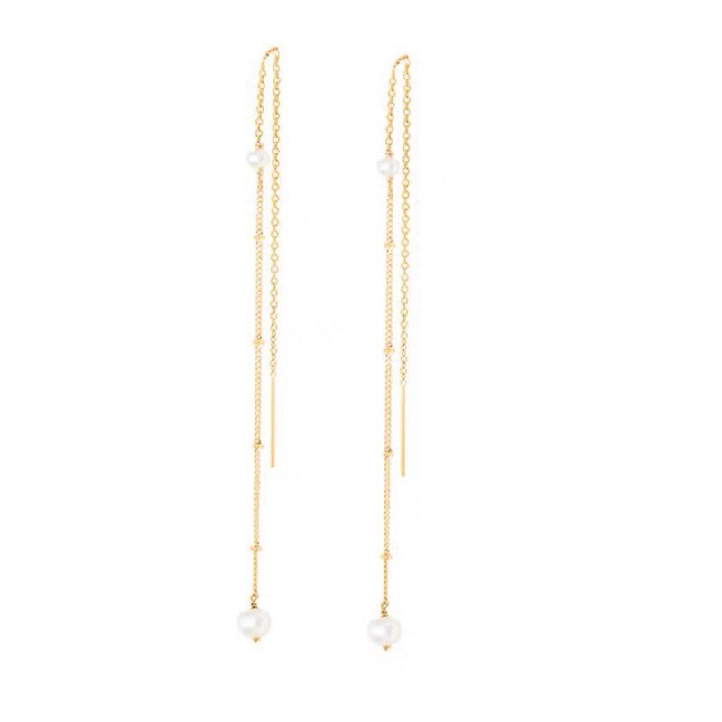 14K gold filled freshwater tiny pearl threader earring. Dainty earrings. Elegant earrings. Bridal earrings. Bridesmaid gift.