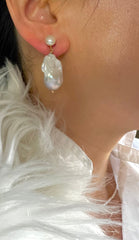 AAAA Square/natural shaped genuine baroque pearl clip on earring. No pain charm baroque pearl earring. Comfortable non pierced ear clip