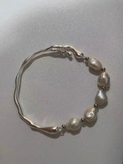 Freshwater baroque pearl half gold bangle Baroque pearl bracelet. Boho chic pearl bracelet. Minimalist bracelet. Gift for her