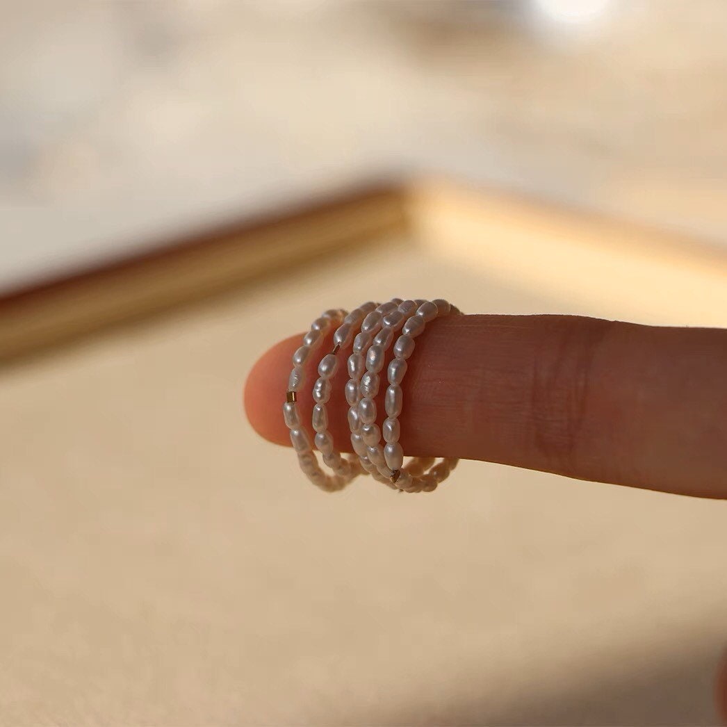 14K gold filled tiny freshwater pearl dainty ring. Delicate pearl ring. Thin ring. Mini ring. Elegant ring. Stacking ring.