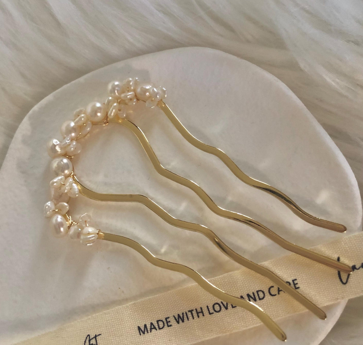 Brass Wire Wrapped Freshwater Multicolor Pearl Hair Pin — product image 2