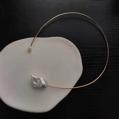 14K gold filled Freshwater baroque & Round pearl bangle. Minimalist choker. Bridal pearl bracelet. Bridal pearl bangle. Wire cuff choker.