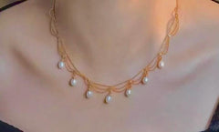 Dainty wave layer chain freshwater pearl necklace. Freshwater pearl wedding necklace. Elegant lace necklace. Wedding necklace