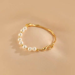 Freshwater baroque pearl half gold bangle Baroque pearl bracelet. Boho chic pearl bracelet. Minimalist bracelet. Gift for her
