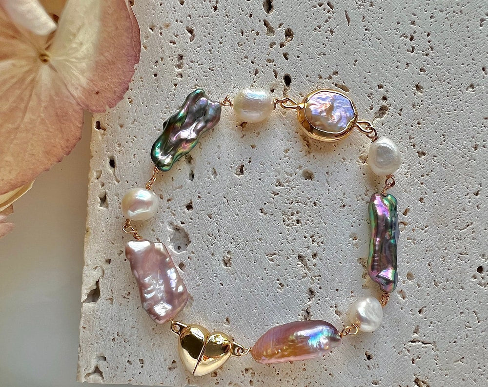 Multiple-color freshwater baroque pearl bracelet