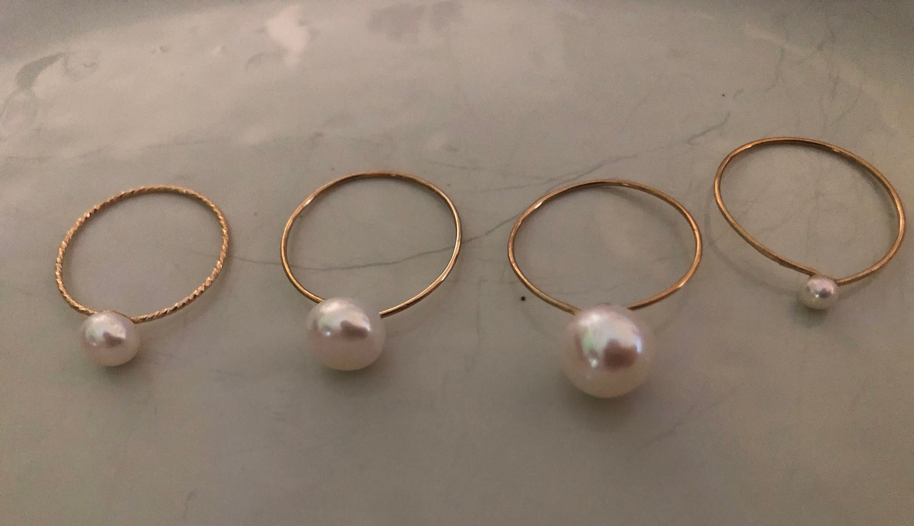 14K Gold filled natural pearl dainty ring. High luster ring. Simple gold ring. Metallic reflection ring