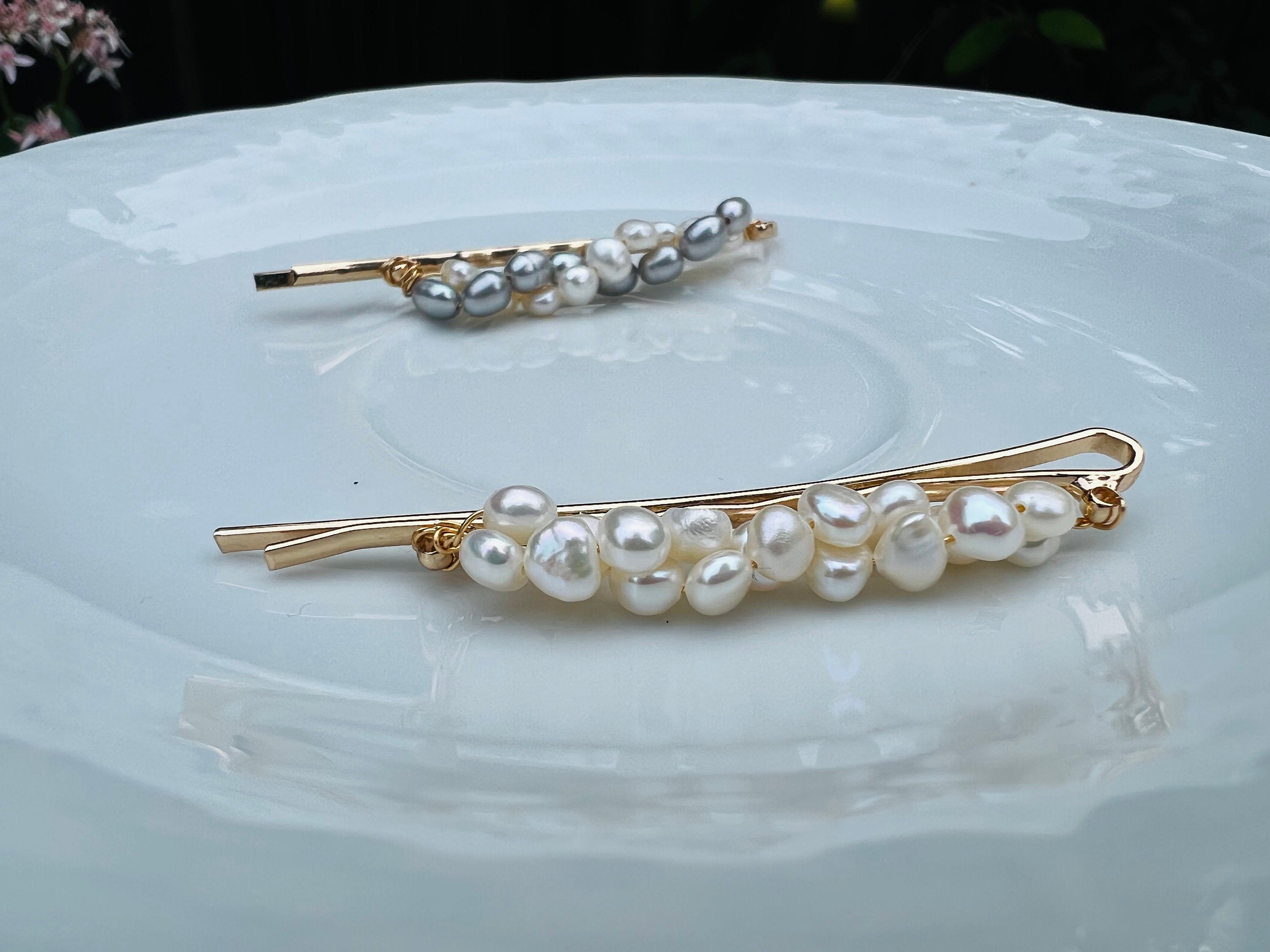 Genuine Baroque pearl hair clip ,natural two color pearl barrette clip ,handmade pearl hair accessories ,pearl hair clasp ,hair slides