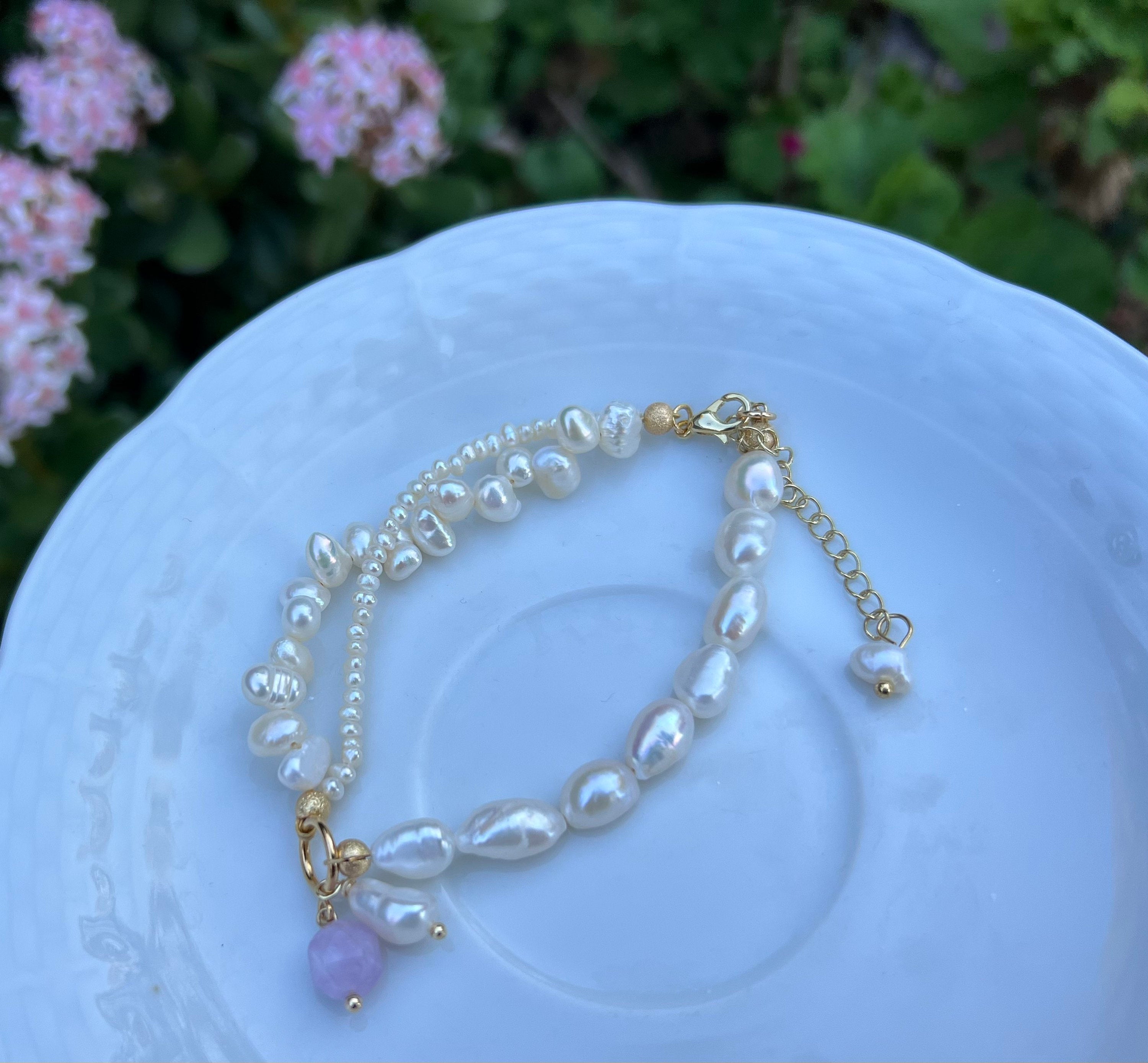 Baroque different shape freshwater pearl Dangle gemstone bracelet. Baroque pearl bracelet. Adorable bracelet. Boho bracelet. Valentines gift