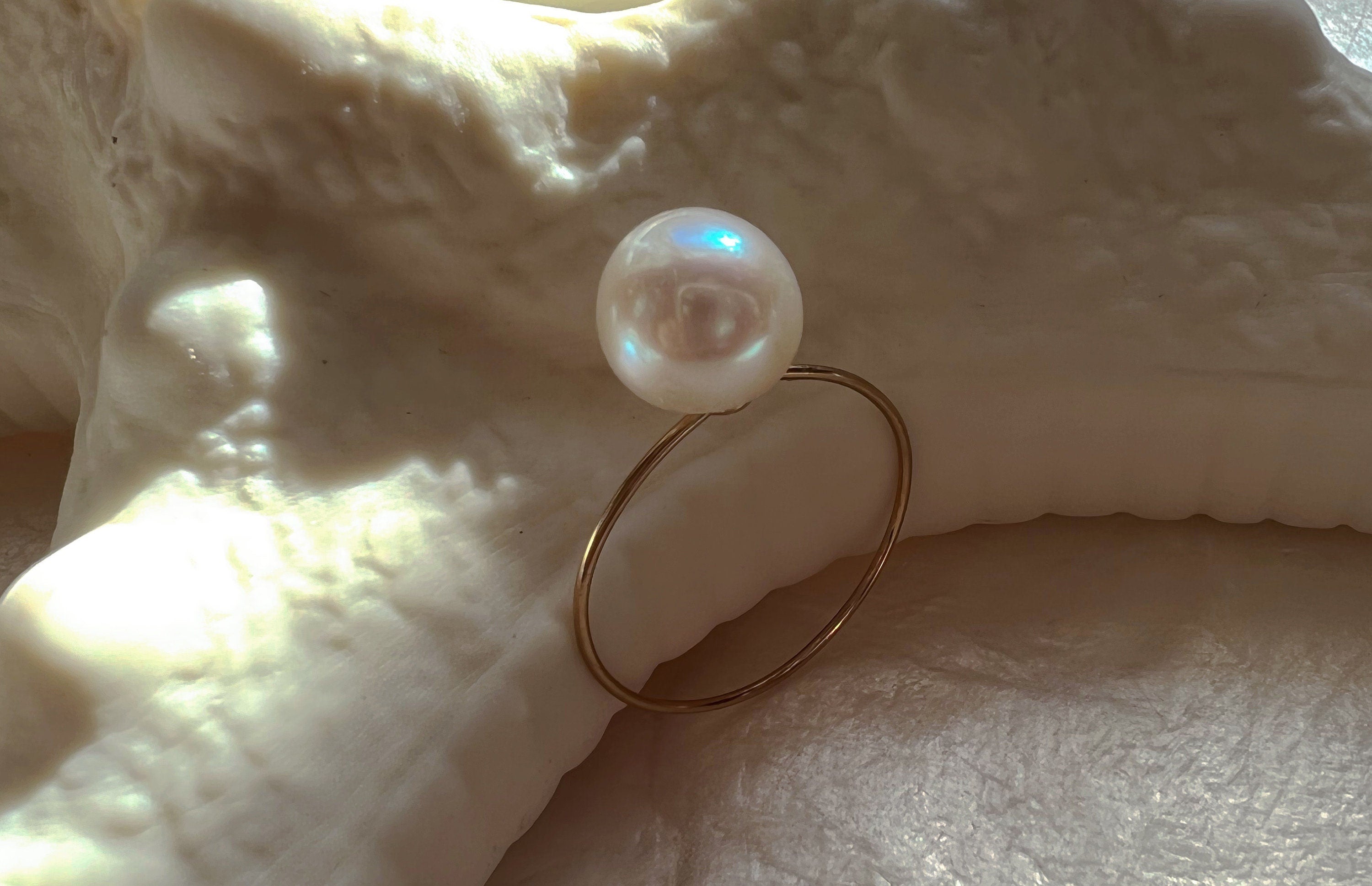 14K Gold filled natural pearl dainty ring. High luster ring. Simple gold ring. Metallic reflection ring