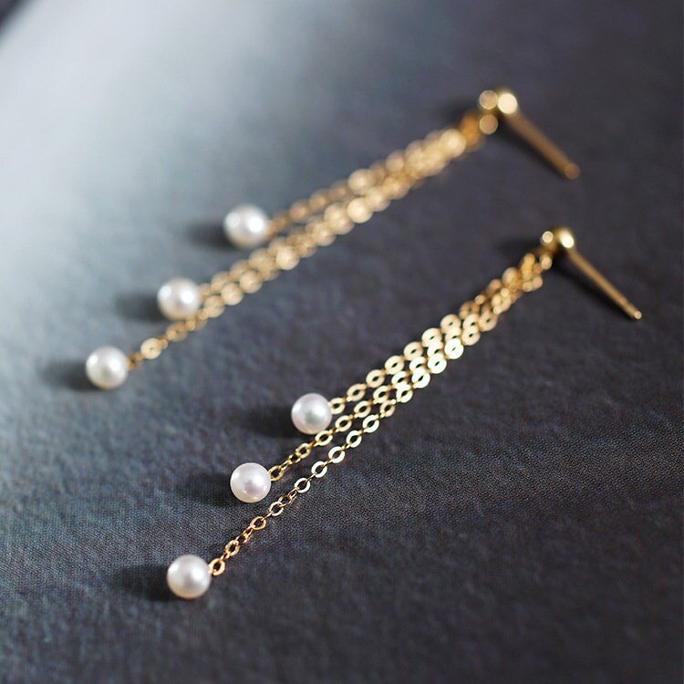 14K Gold filled Variation wear earring. Two-ways ear jacket long dangle natural pearl earring. wedding earring. Bridalpearl dangle earring.