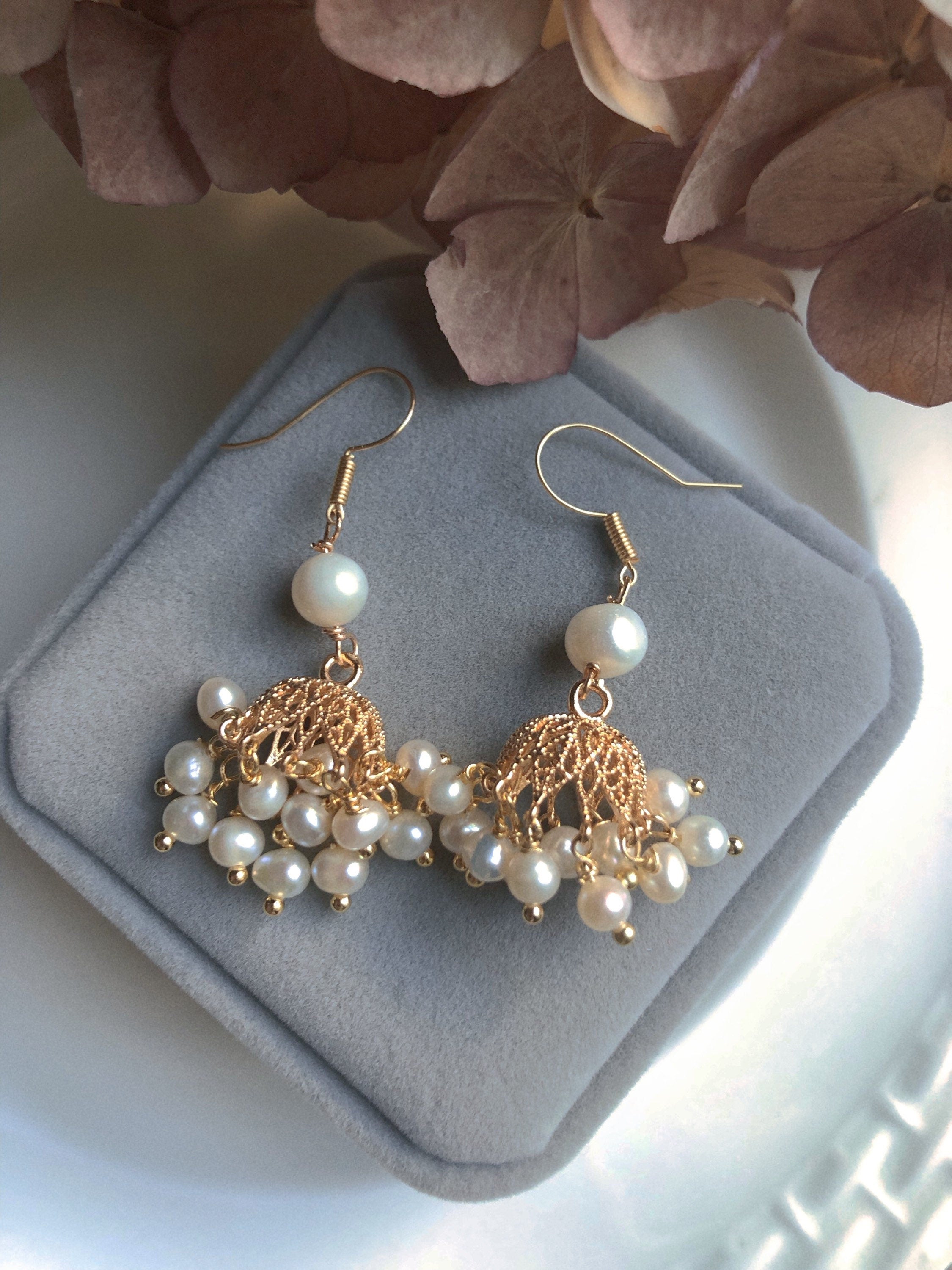 Baroque Pearl Shell Earrings, Gold Seashell Studs, Mermaidcore Jewelry, Coastal Grandma Aesthetic.