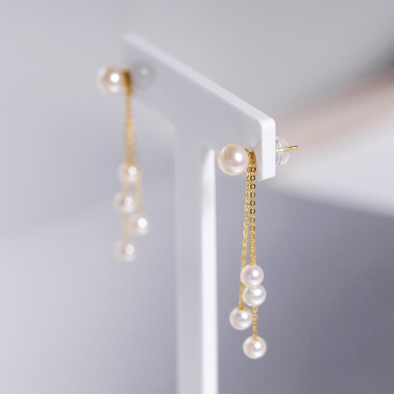 14K Gold filled Variation wear earring. Two-ways ear jacket long dangle natural pearl earring. wedding earring. Bridalpearl dangle earring.