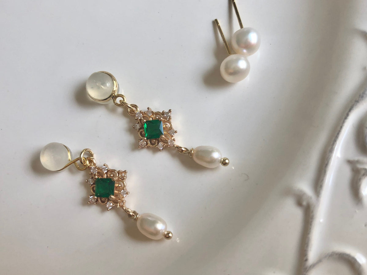 Art Deco Freshwater Pearl Two Way Wearing Earrings