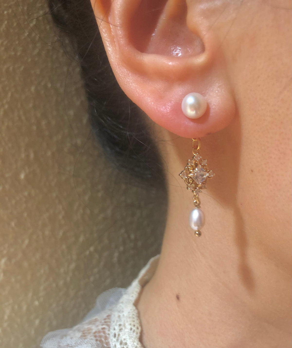 Art Deco Freshwater Pearl Two Way Wearing Earrings