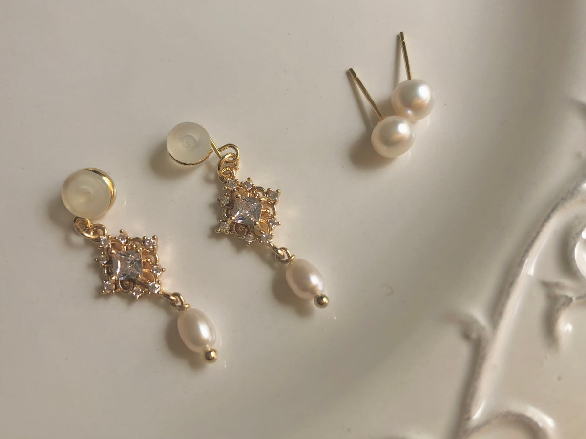 Art Deco Freshwater Pearl Two Way Wearing Earrings
